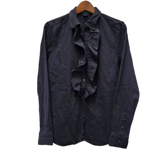 Ralph Lauren Western Ruffled Chic Artsy Polished Cotton Blouse Top Large NWT - Picture 1 of 9